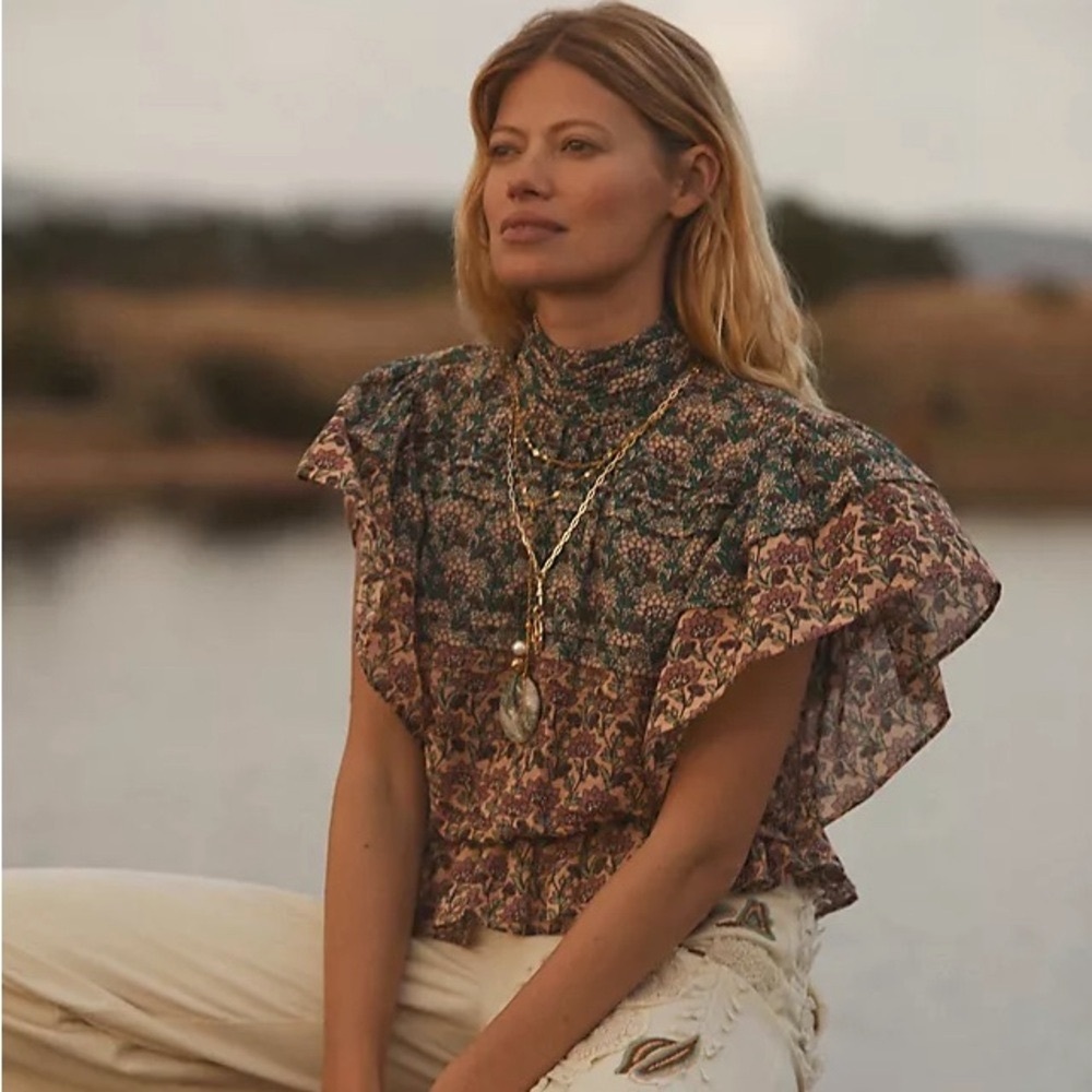 Let Me Be High-Neck Printed Peasant Blouse